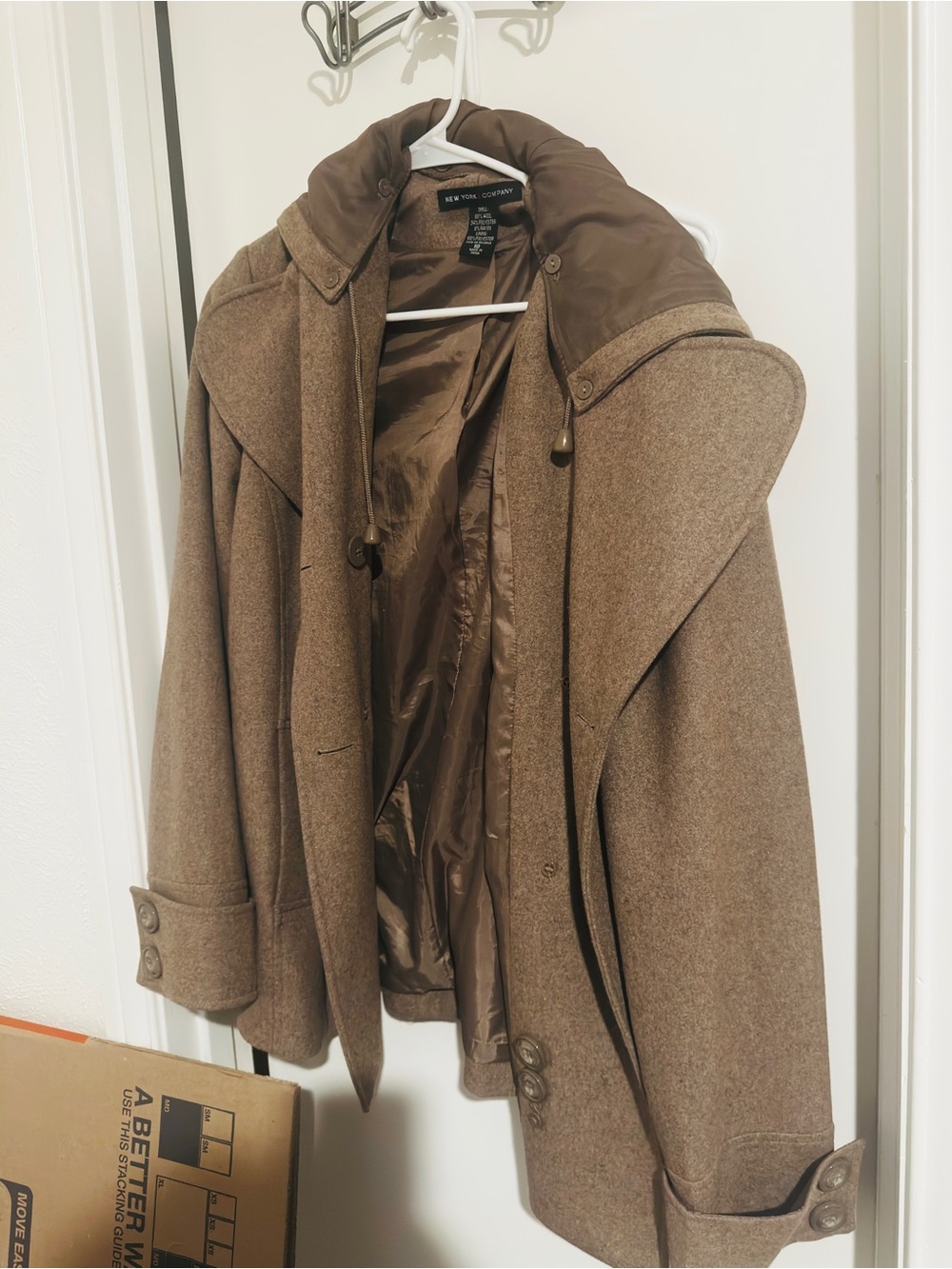 New York & Company Brown Wool Blend Hooded Coat